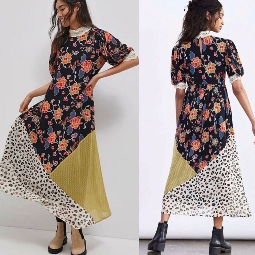 ANTHROPOLOGIE VERB by Pallavi Singhee patchwork maxi dress S
